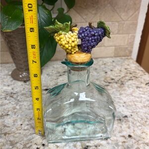 Vintage Italian Decorative Glass Decanter Bottle with Grape Accents